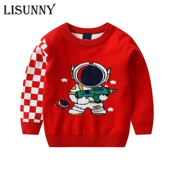 2023 Осень-Зима, Новый Свитер для маленьких мальчиков, Джемпер с мультяшным Астронавтом, Детские свитера, пуловер для малышей, модная детская одежда от 1 до 7 лет