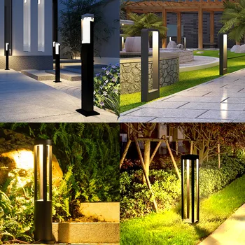 30-сантиметровый газонный светильник, уличный светильник, светодиодный квадратный акриловый современный алюминиевый ландшафтный светильник с низкой колонной, садовый ландшафтный светильник