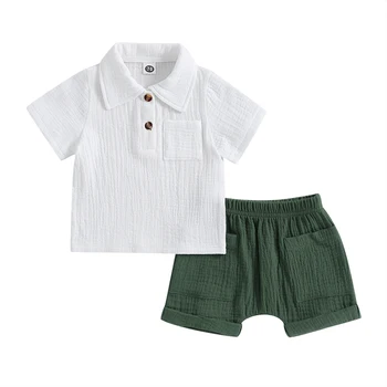 Bmnmsl Комплекты шорт из 2 предметов для маленьких мальчиков, белая рубашка с коротким рукавом и однотонные комплекты шорт, летняя одежда
