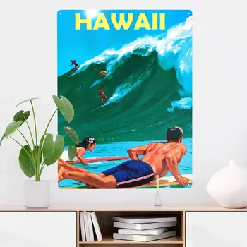 Гавайский металлический жестяной знак для серфинга Декор Жестяной знак с закругленным углом Добавляет атмосферы фестивалям декора