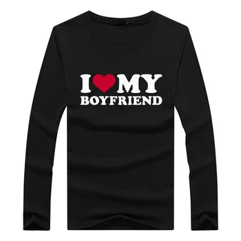 Мужская весенне-осенняя футболка I Love My Boyfriend с круглым вырезом и длинным рукавом Оверсайз для мужчин, хлопковая футболка, повседневные топы, мужская одежда