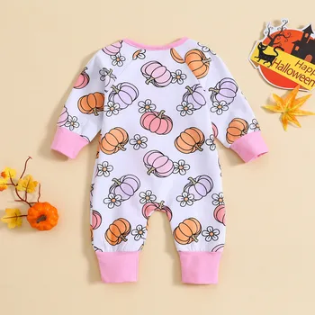 Мультяшные Детские комбинезоны на Хэллоуин для новорожденных девочек и мальчиков с принтом тыквы с длинным рукавом, Летние комбинезоны для новорожденных, ropa de niño