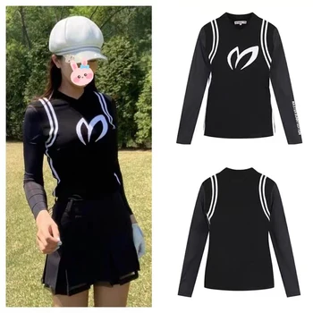 Новая женская трикотажная футболка MASTER BUNNY GOLF с длинным рукавом и V-образным вырезом, приталенный топ, модная универсальная тренировочная рубашка для гольфа