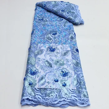 Новейший дизайн Африканская кружевная ткань Французская высококачественная вышивка Тюль Блестящие пайетки Кружевная ткань 5 ярдов Роскошное свадебное платье
