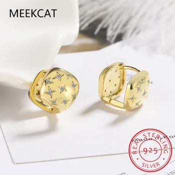 Серьги-кольца с геометрическими квадратными пряжками из стерлингового серебра 925 пробы, сияющая звезда, циркон, серьги-кольца для женщин, прекрасный подарок на День рождения, изысканные ювелирные изделия