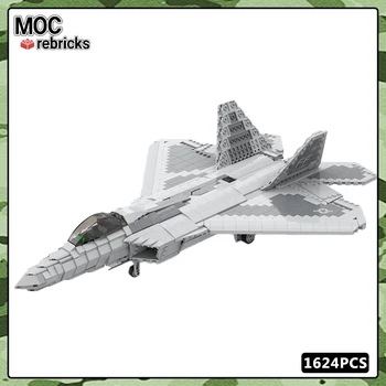 Строительный блок MOC в масштабе 1: 35, Технология военной серии F-22 Raptor, Кирпичи для самолетов высокой сложности, Коллекция игрушек, Подарок истребителю