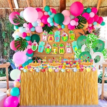 Украшение вечеринки в гавайской тропической тематике, искусственные цветы, трава, юбка для стола на свадьбу, День Рождения, пляжную вечеринку, принадлежности для декора.